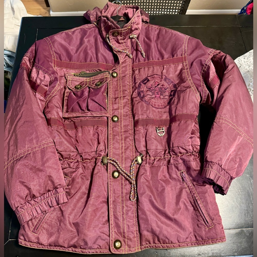 Vintage 90's Reusch Active Wear Maroon Hooded Ski Snow Jacket Embroidered LG - Picture 15 of 16